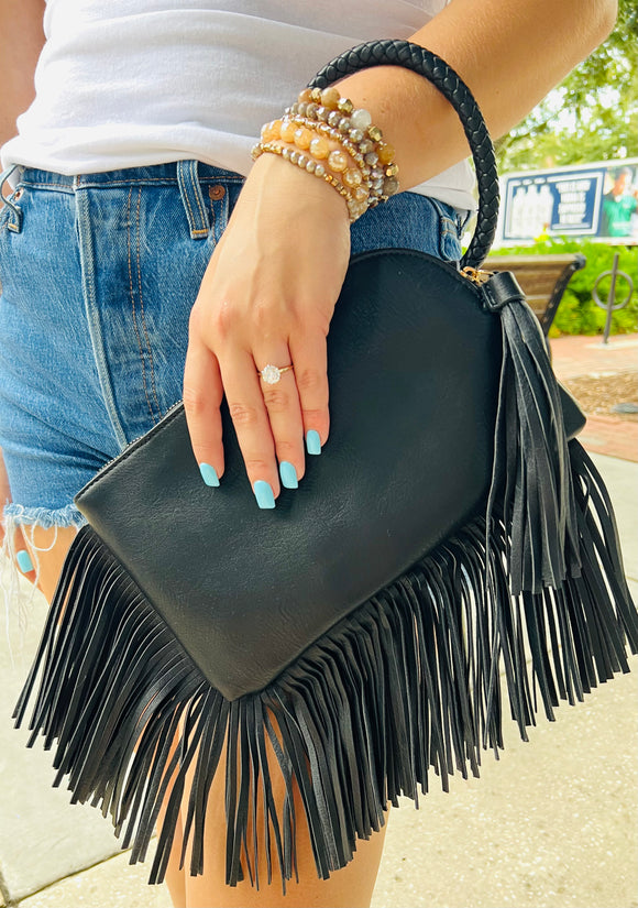 Grace Fringe Wristlet- Black