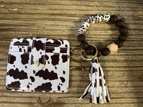 Beaded Card Holder- Brown Cow