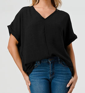 Taylor V Neck Blouse- Black