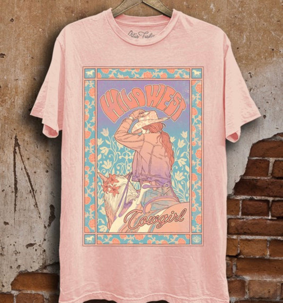 Wild West Cowgirl Graphic Tee- Light Pink Mineral Wash