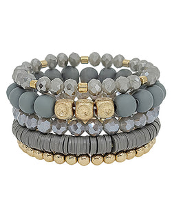 Clay Beaded Bracelet Set- Grey