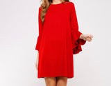 Fallon Bell Sleeve Dress- Red