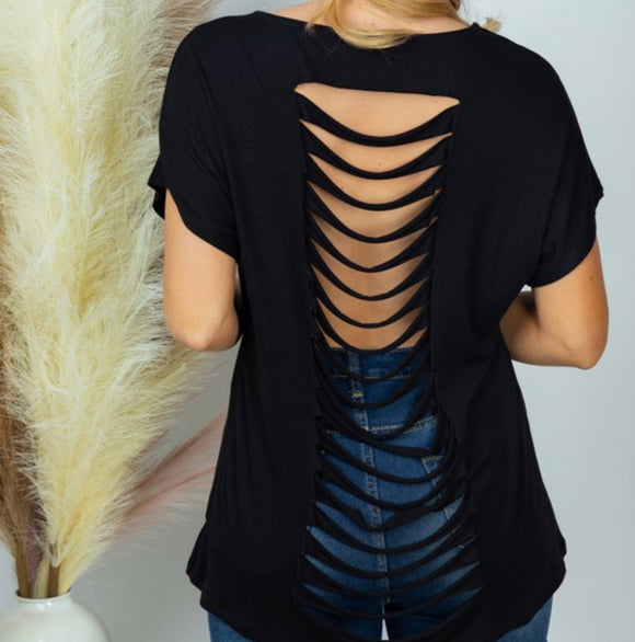 Lacey Open Back Top- Black