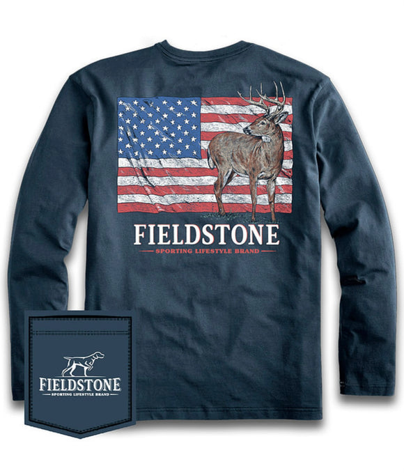 Fieldstone Tee- Long Sleeve Deer Flag